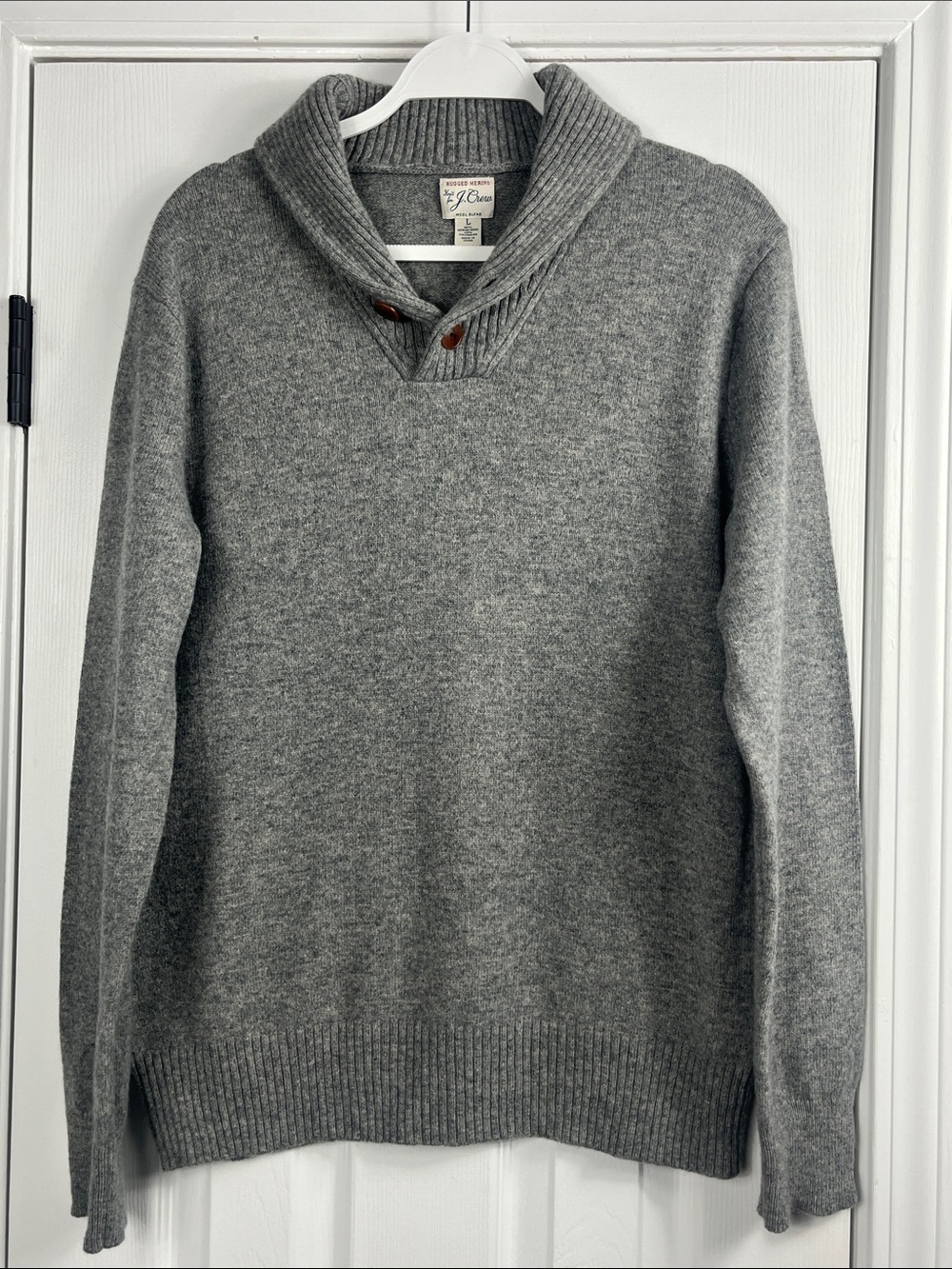 J. Crew Rugged Marino Shawl Collar Knit Sweater Cozy Fall Winter Sweater
